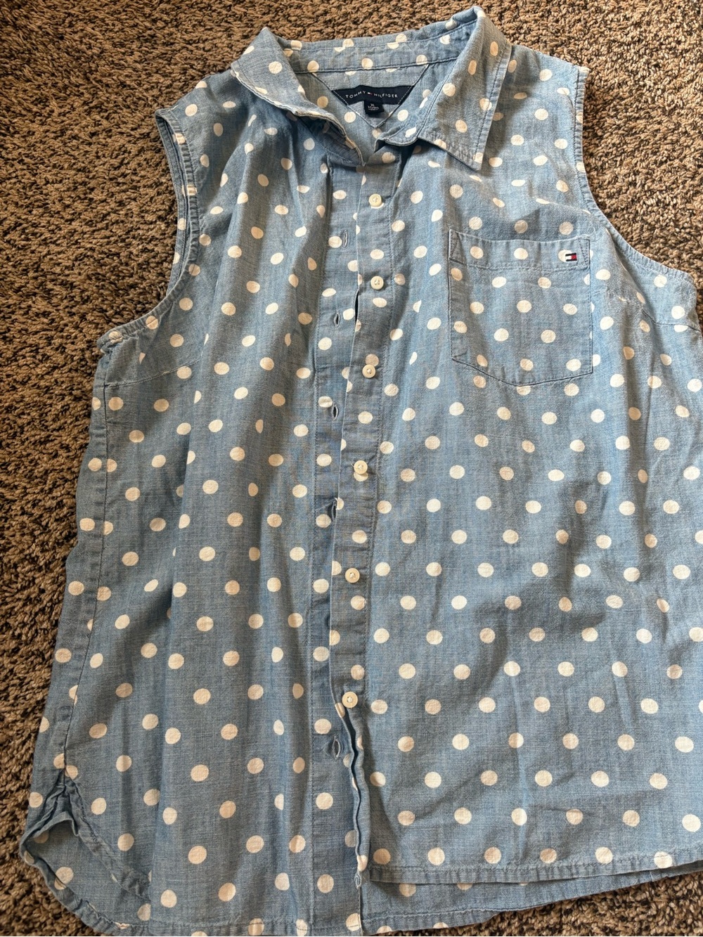Tommy Hilfiger Light Blue Polka Dot Sleeveless Button-Down Shirt